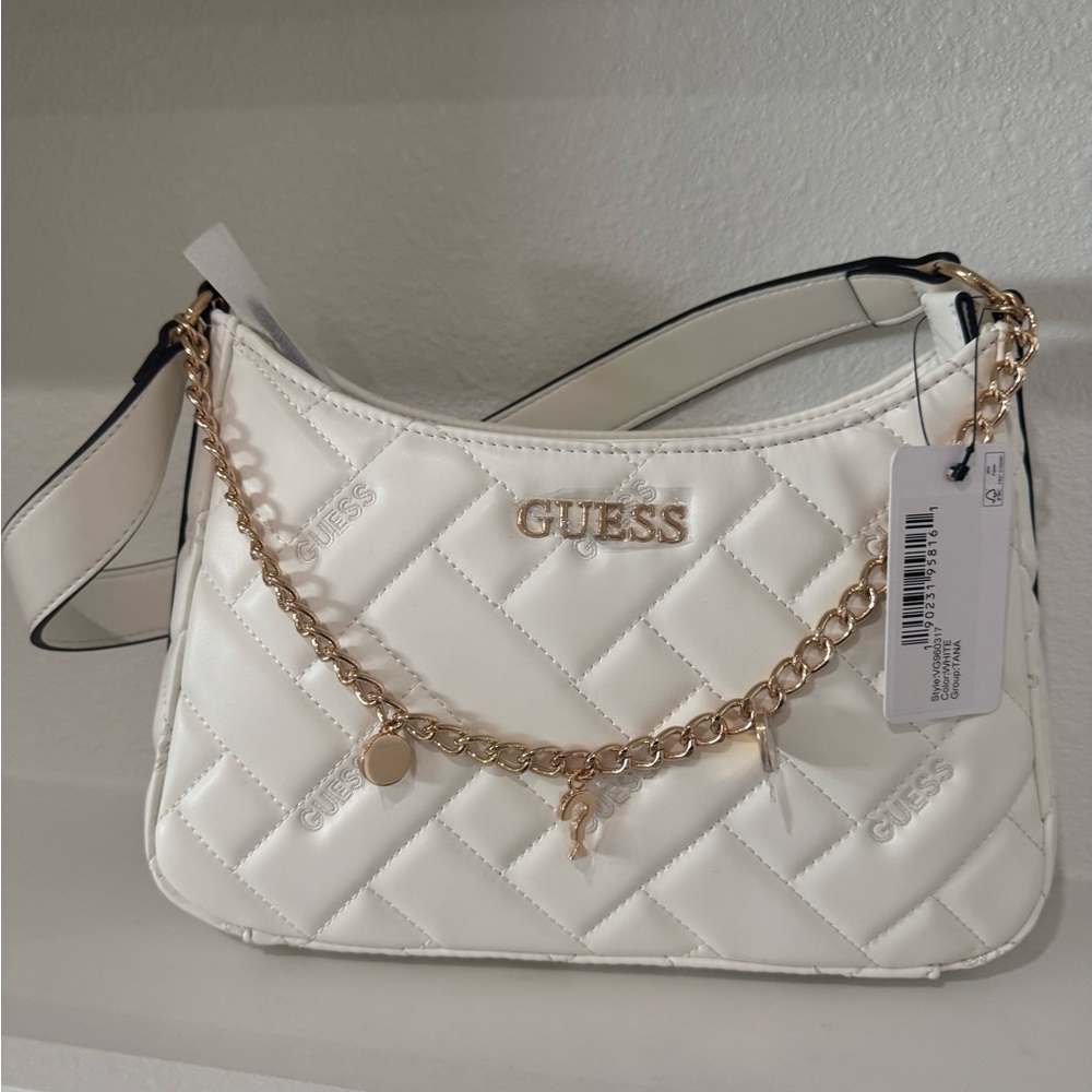 Guess White and Gold Quilted Shoulder Bag